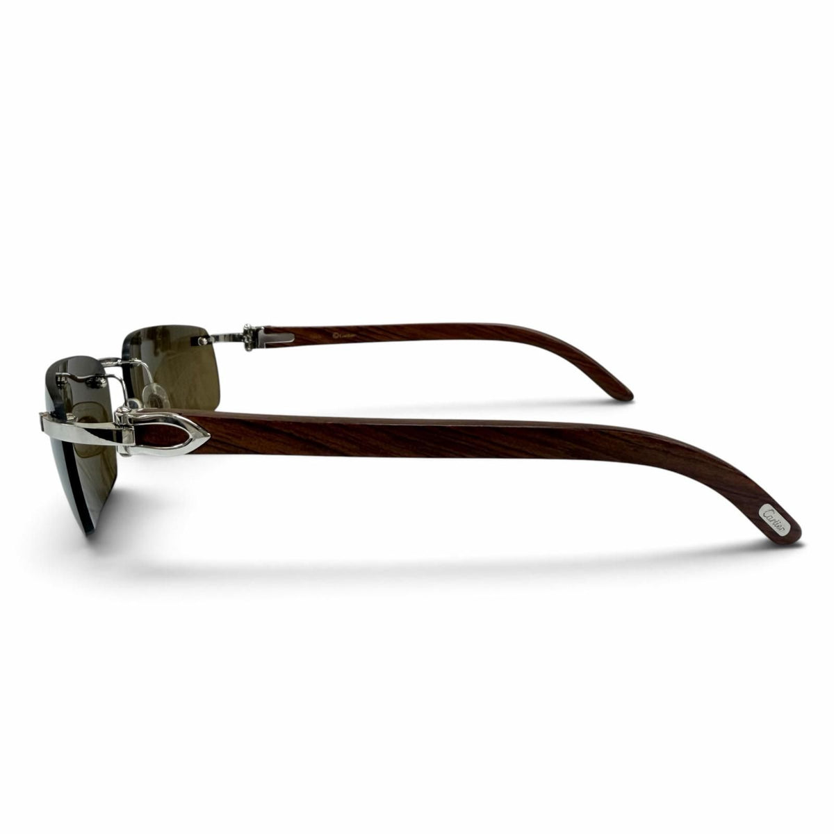 Cartier Rimless Two Point Wood Temple Sunglasses Brown Silver 18 Eyewear — view 2