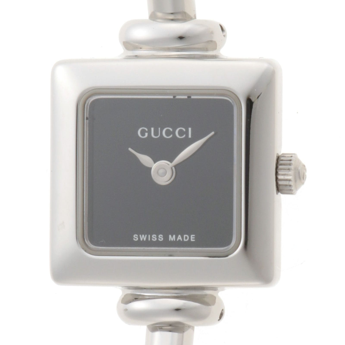 Gucci Bangle Watch Square SS Stainless Steel Black Dial Quartz