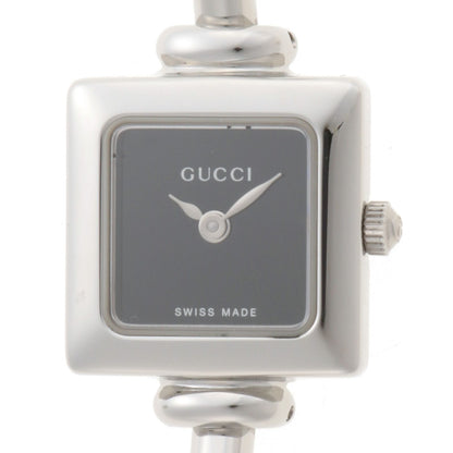 Gucci Bangle Watch Square SS Stainless Steel Black Dial Quartz