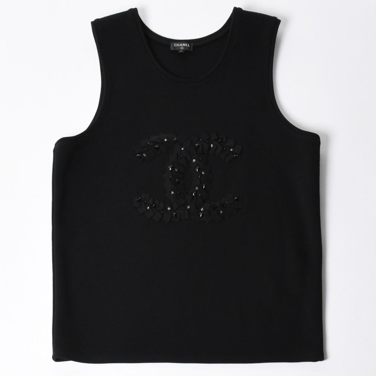 Chanel Tank Top Camellia CC Logo Wool Rhinestone Black