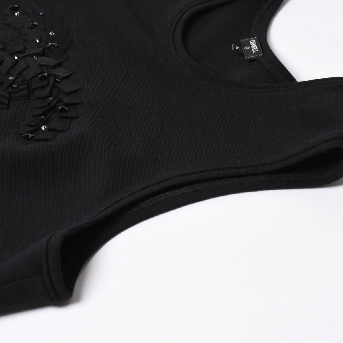 Chanel Tank Top Camellia CC Logo Wool Rhinestone Black — view 8