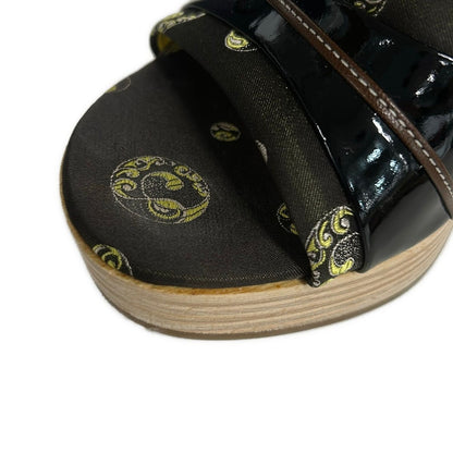 Prada Mules Dark Brown Light Yellow Multi Flower Leather — view 8