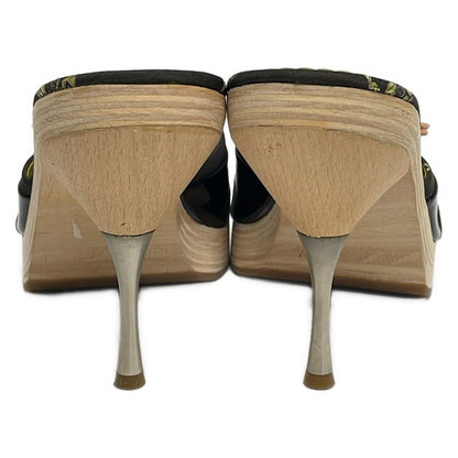 Prada Mules Dark Brown Light Yellow Multi Flower Leather — view 3