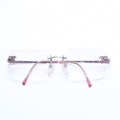 Chanel Rimless Sunglasses Eyewear CC Logo Rhinestone Pink