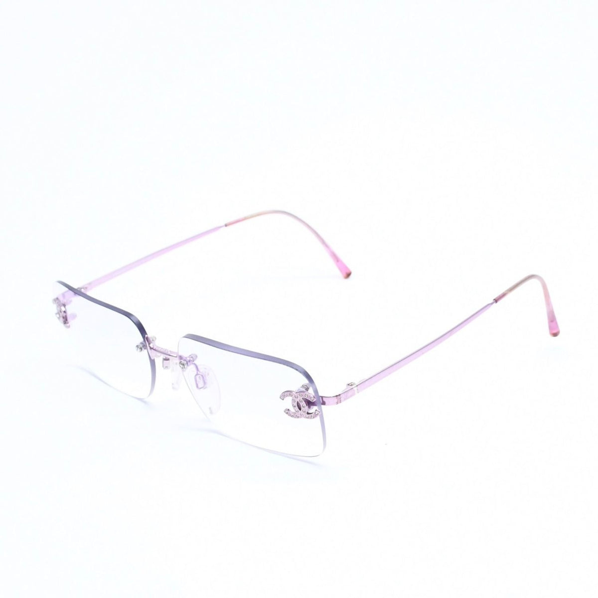 Chanel Rimless Sunglasses Eyewear CC Logo Rhinestone Pink — view 2