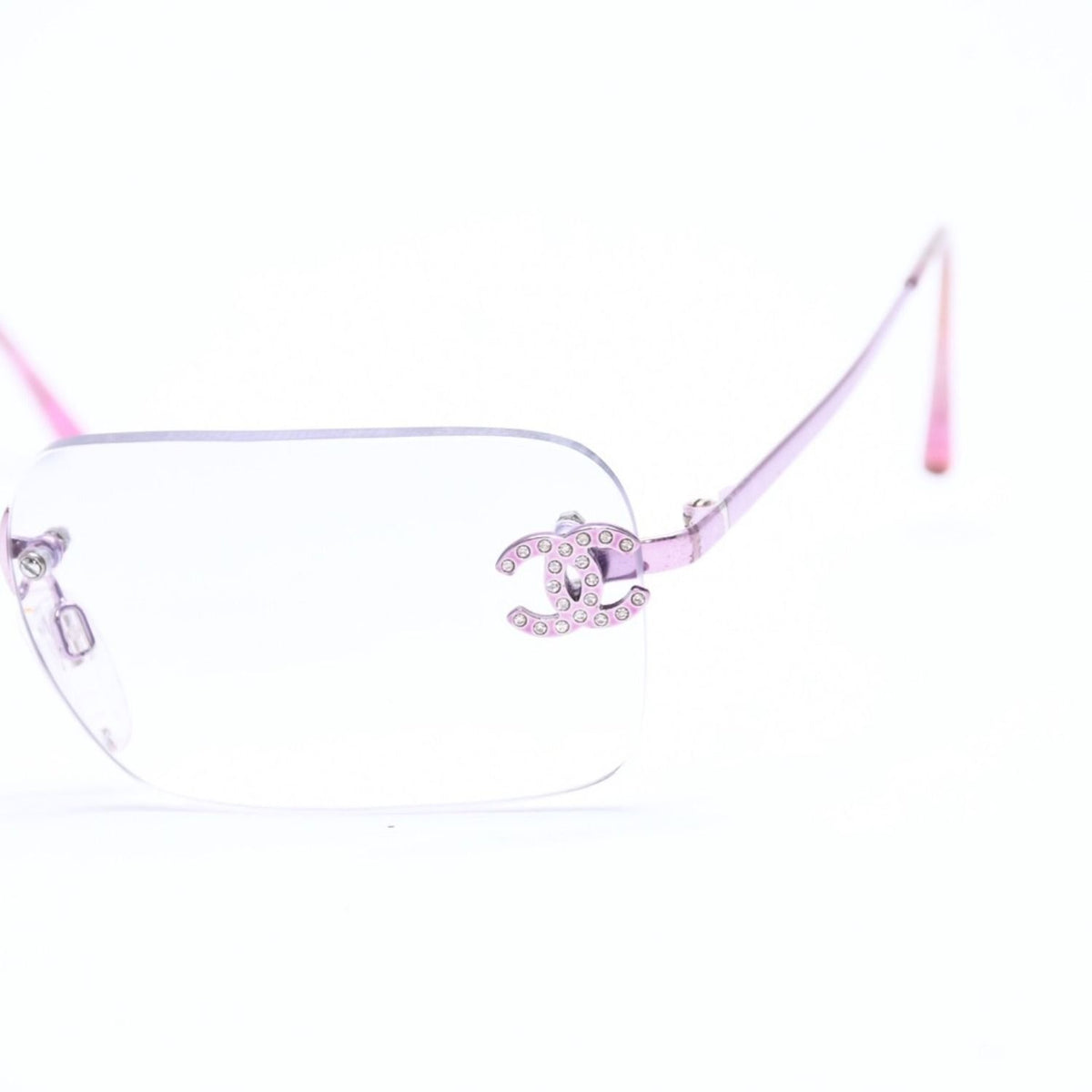 Chanel Rimless Sunglasses Eyewear CC Logo Rhinestone Pink — view 6