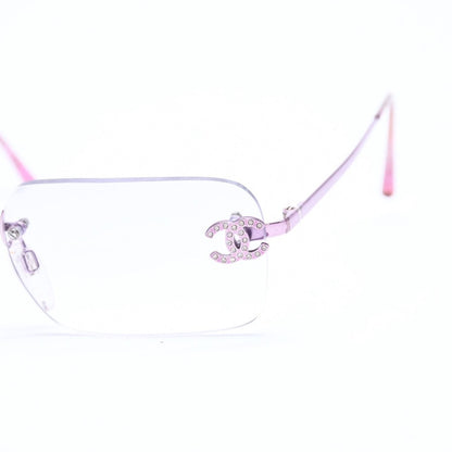 Chanel Rimless Sunglasses Eyewear CC Logo Rhinestone Pink — view 6