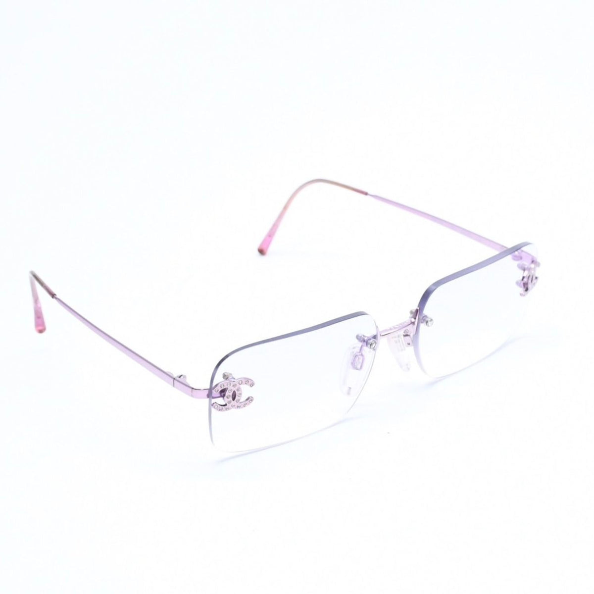 Chanel Rimless Sunglasses Eyewear CC Logo Rhinestone Pink — view 3