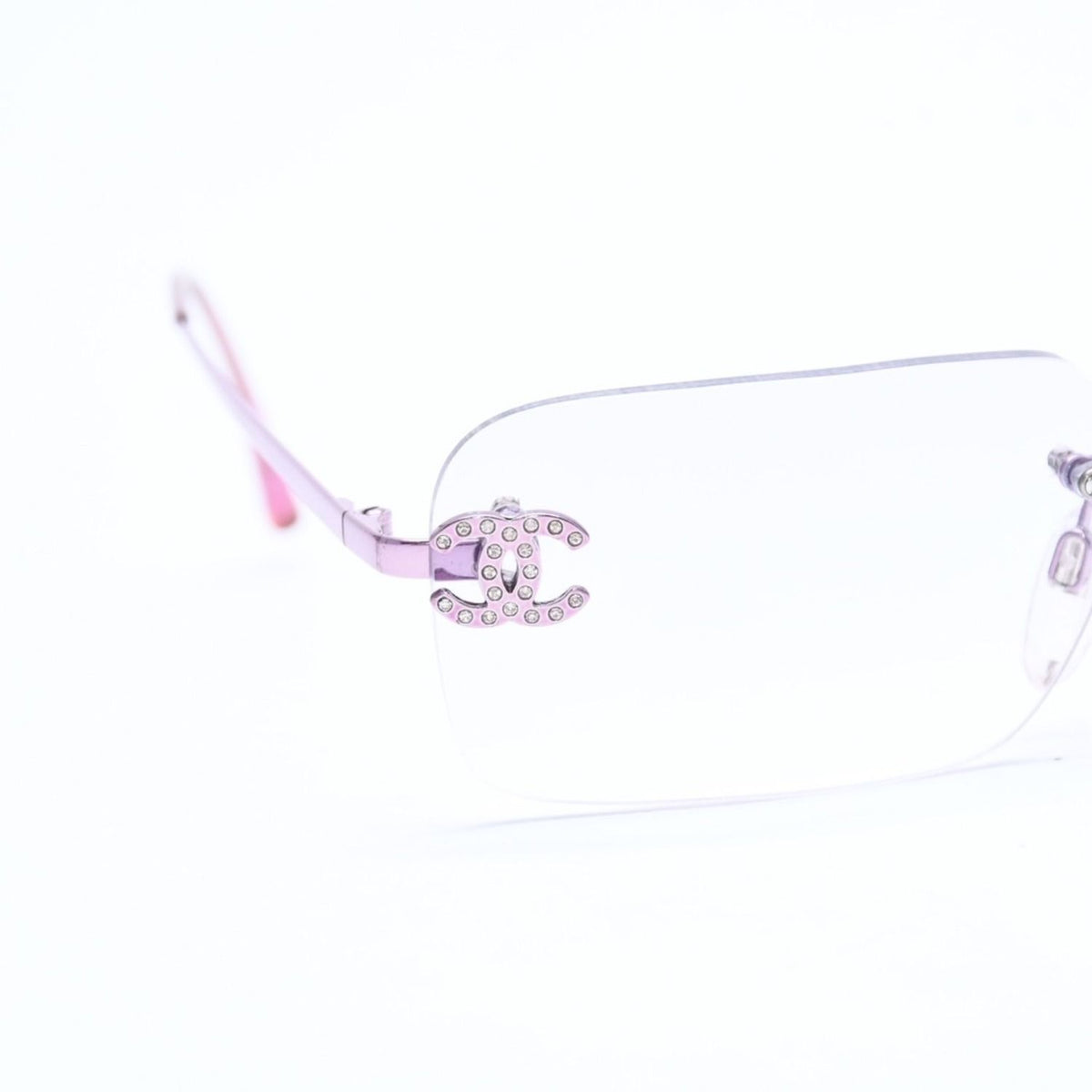 Chanel Rimless Sunglasses Eyewear CC Logo Rhinestone Pink — view 7