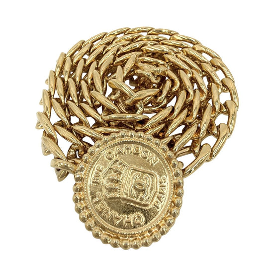 Chanel Belt Medal Chain Cambon Rue CC Logo Vintage Gold Plated