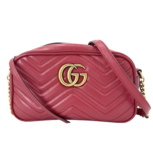 Gucci Shoulder Bag GG Marmont Quilted Chain Crossbody Leather Red Gold