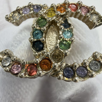 Chanel Earrings CC Logo Rhinestone Rainbow Gold Plated — view 5
