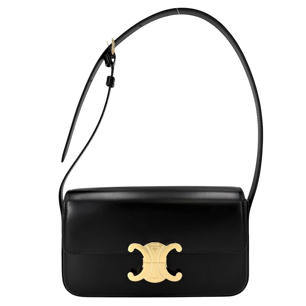 Celine Shoulder Bag Claude Triomphe Crossbody Leather Black Gold