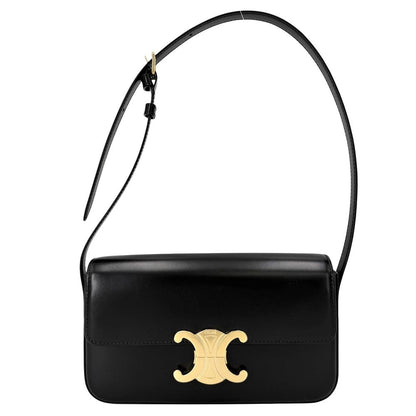 Celine Shoulder Bag Claude Triomphe Crossbody Leather Black Gold