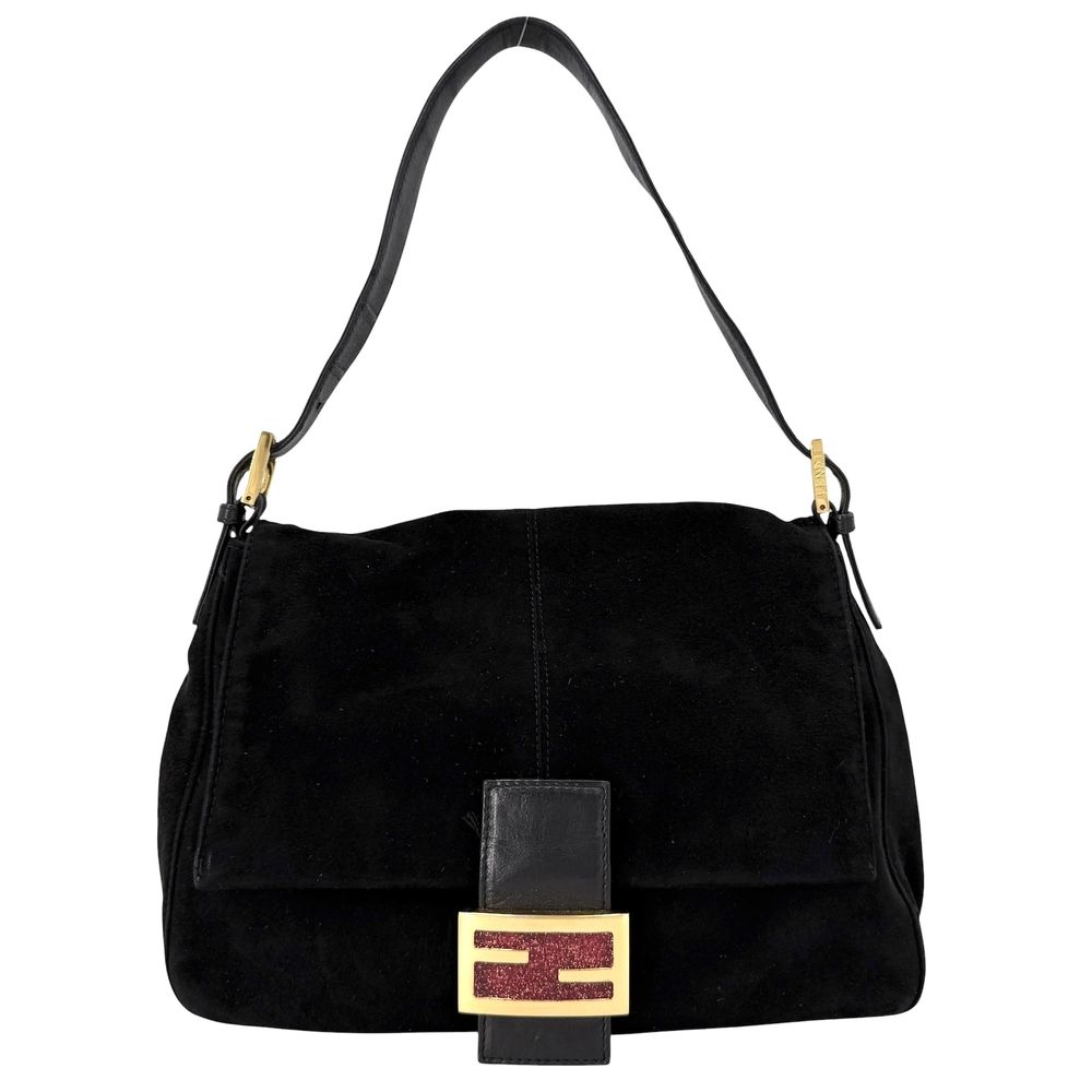 Fendi Shoulder Bag Mamma Bucket Suede Black Gold