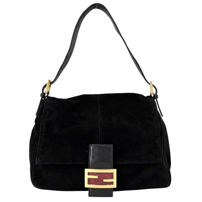 Fendi Shoulder Bag Mamma Bucket Suede Black Gold