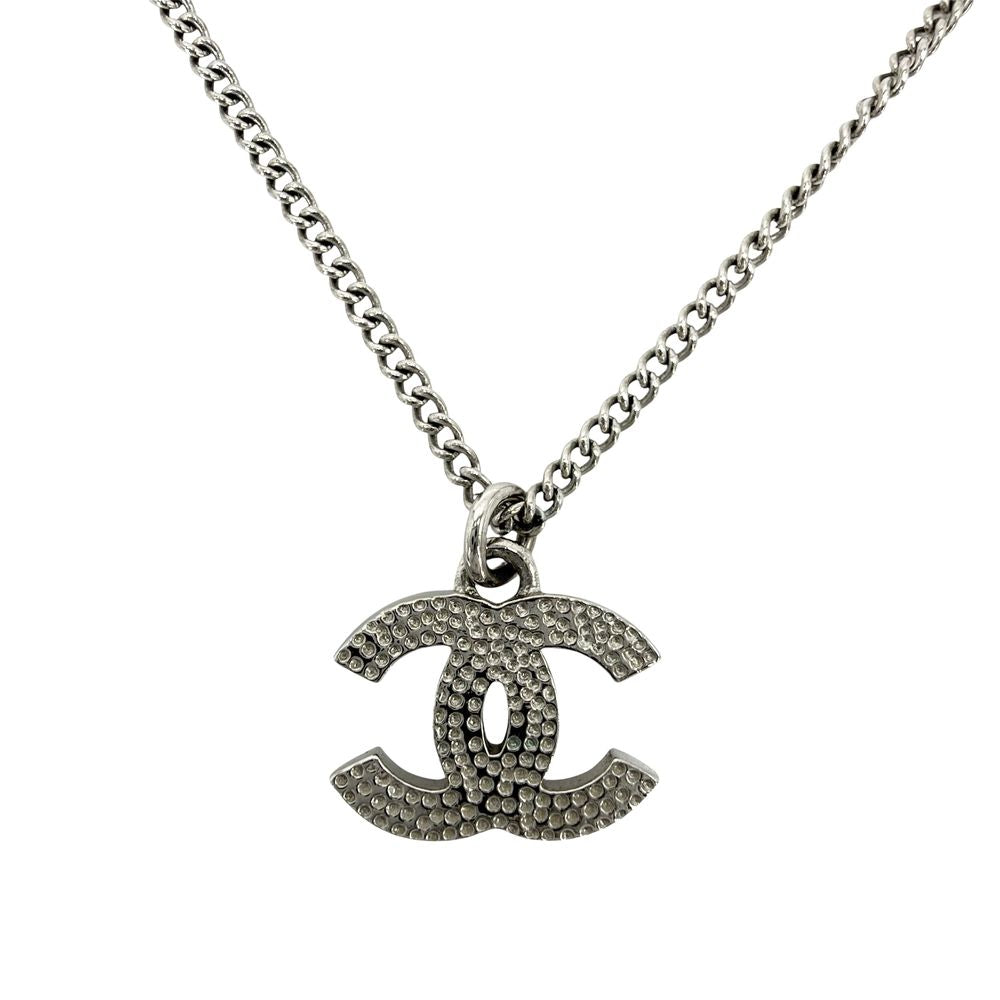 Chanel Necklace CC Logo Rhinestone Silver — view 2