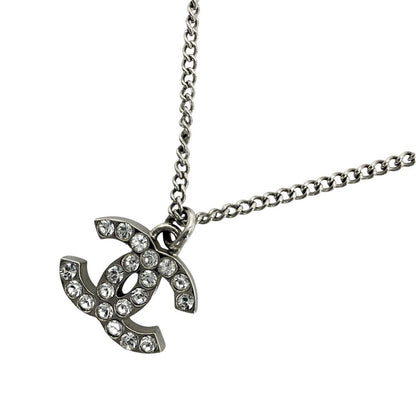 Chanel Necklace CC Logo Rhinestone Silver