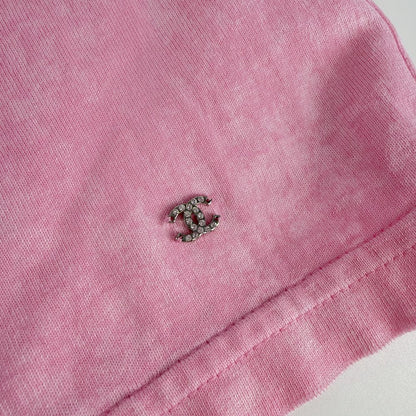 Chanel Short Sleeve T-Shirt Crew Neck CC Logo Top Pink Cotton Spring Summer S — view 8