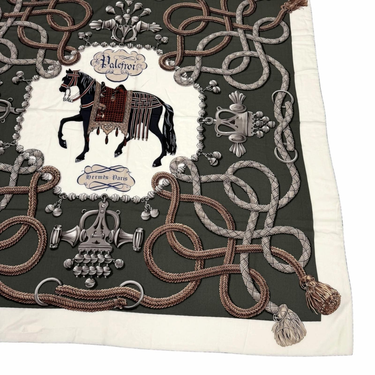Hermes Carre Geant 140 Palfrowa Cashmere Silk Blend SC Blanc Loden Gray Large — view 5