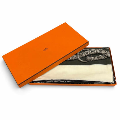 Hermes Carre Geant 140 Palfrowa Cashmere Silk Blend SC Blanc Loden Gray Large — view 2