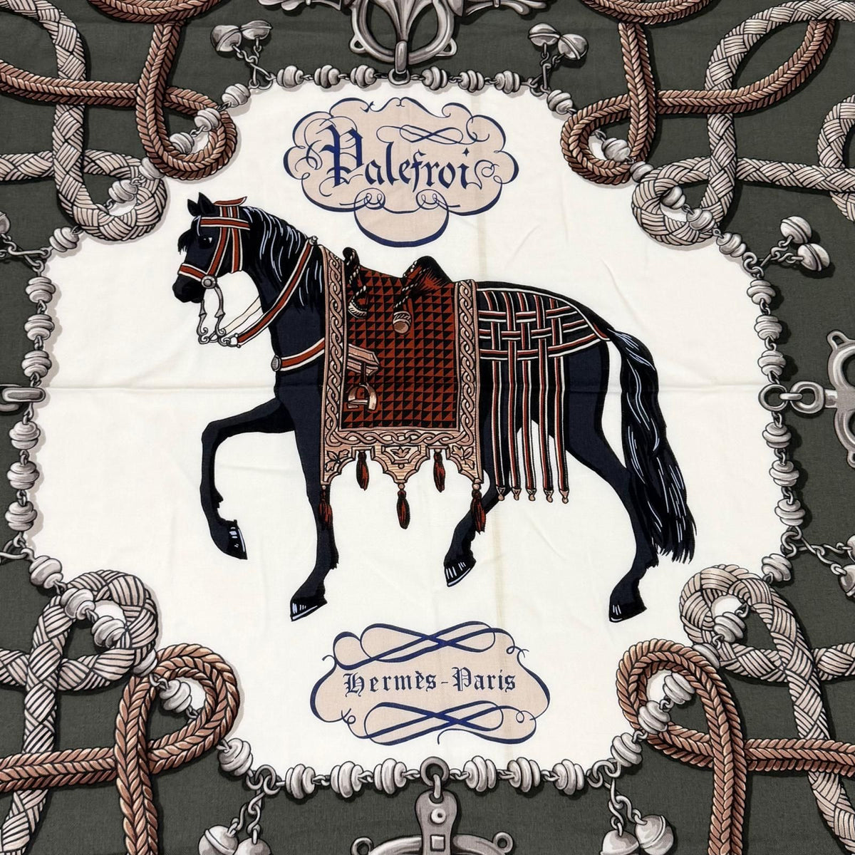 Hermes Carre Geant 140 Palfrowa Cashmere Silk Blend SC Blanc Loden Gray Large — view 7