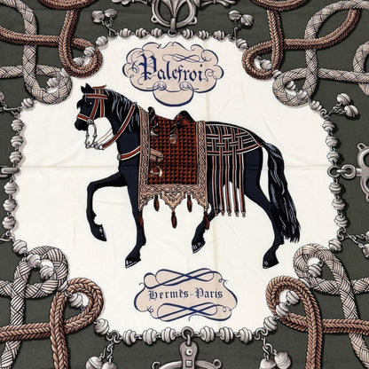 Hermes Carre Geant 140 Palfrowa Cashmere Silk Blend SC Blanc Loden Gray Large — view 7