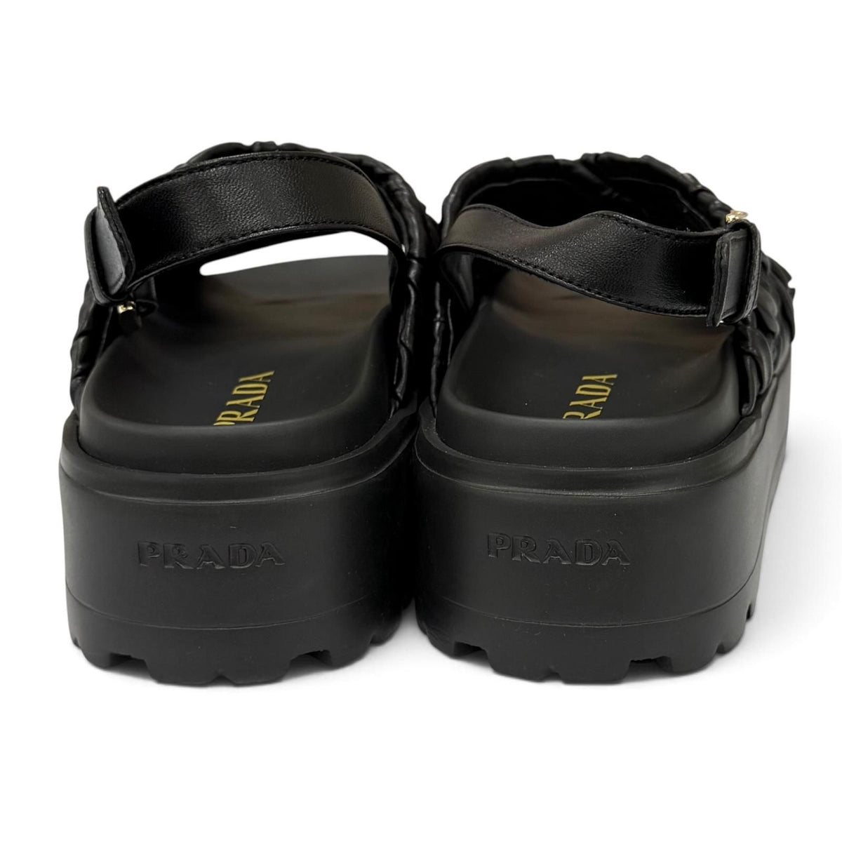 Prada Matelasse Leather Flatform Sandals Triangle Logo Black — view 4