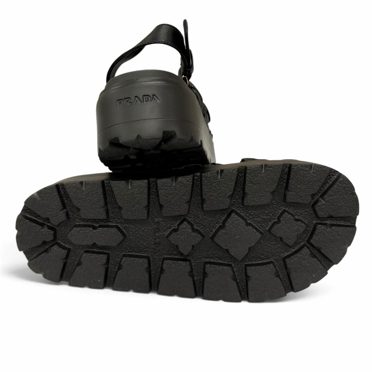 Prada Matelasse Leather Flatform Sandals Triangle Logo Black — view 7