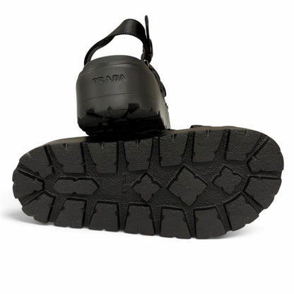 Prada Matelasse Leather Flatform Sandals Triangle Logo Black — view 7