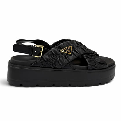 Prada Matelasse Leather Flatform Sandals Triangle Logo Black — view 6