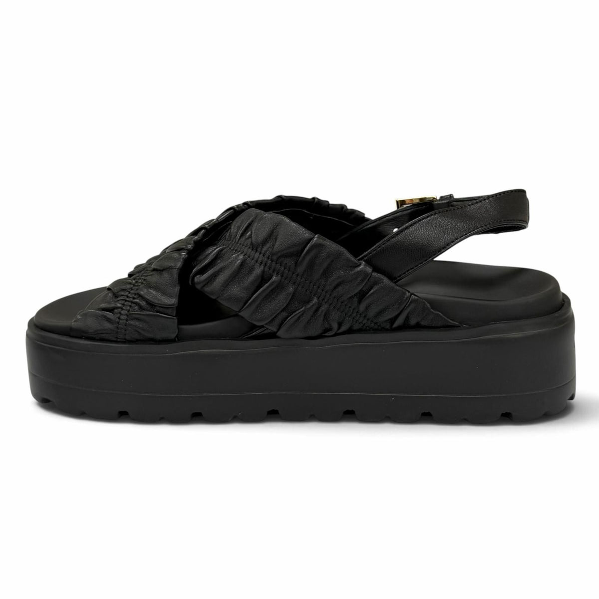 Prada Matelasse Leather Flatform Sandals Triangle Logo Black — view 5