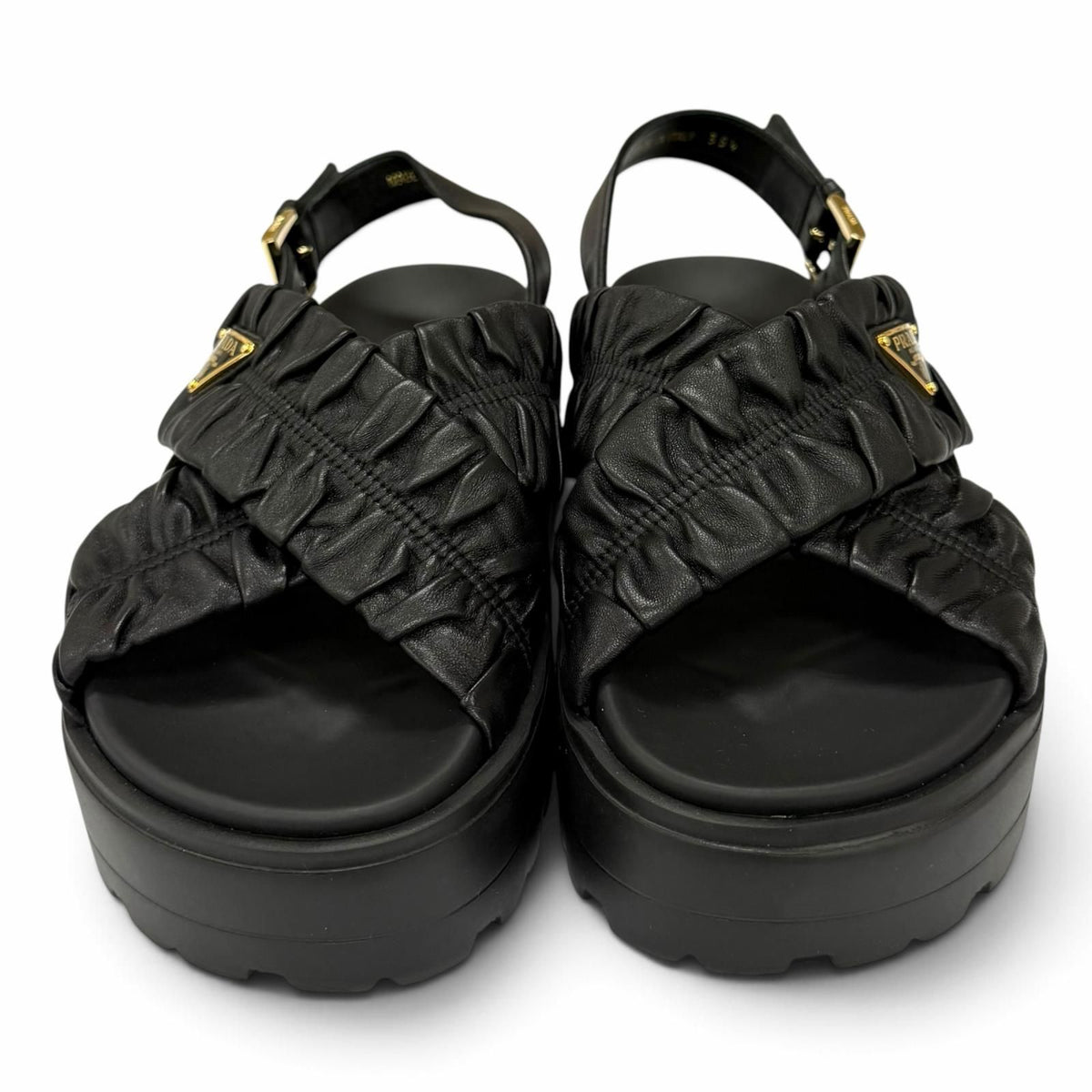 Prada Matelasse Leather Flatform Sandals Triangle Logo Black — view 3