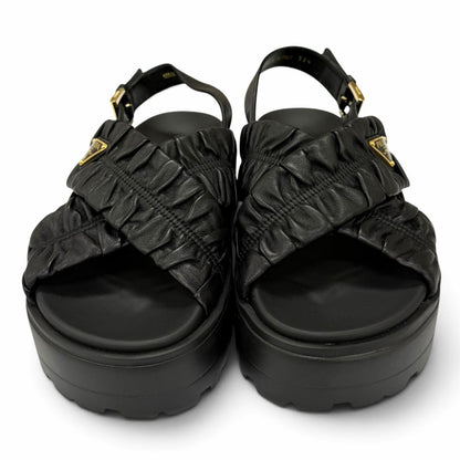 Prada Matelasse Leather Flatform Sandals Triangle Logo Black — view 3