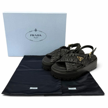 Prada Matelasse Leather Flatform Sandals Triangle Logo Black — view 2