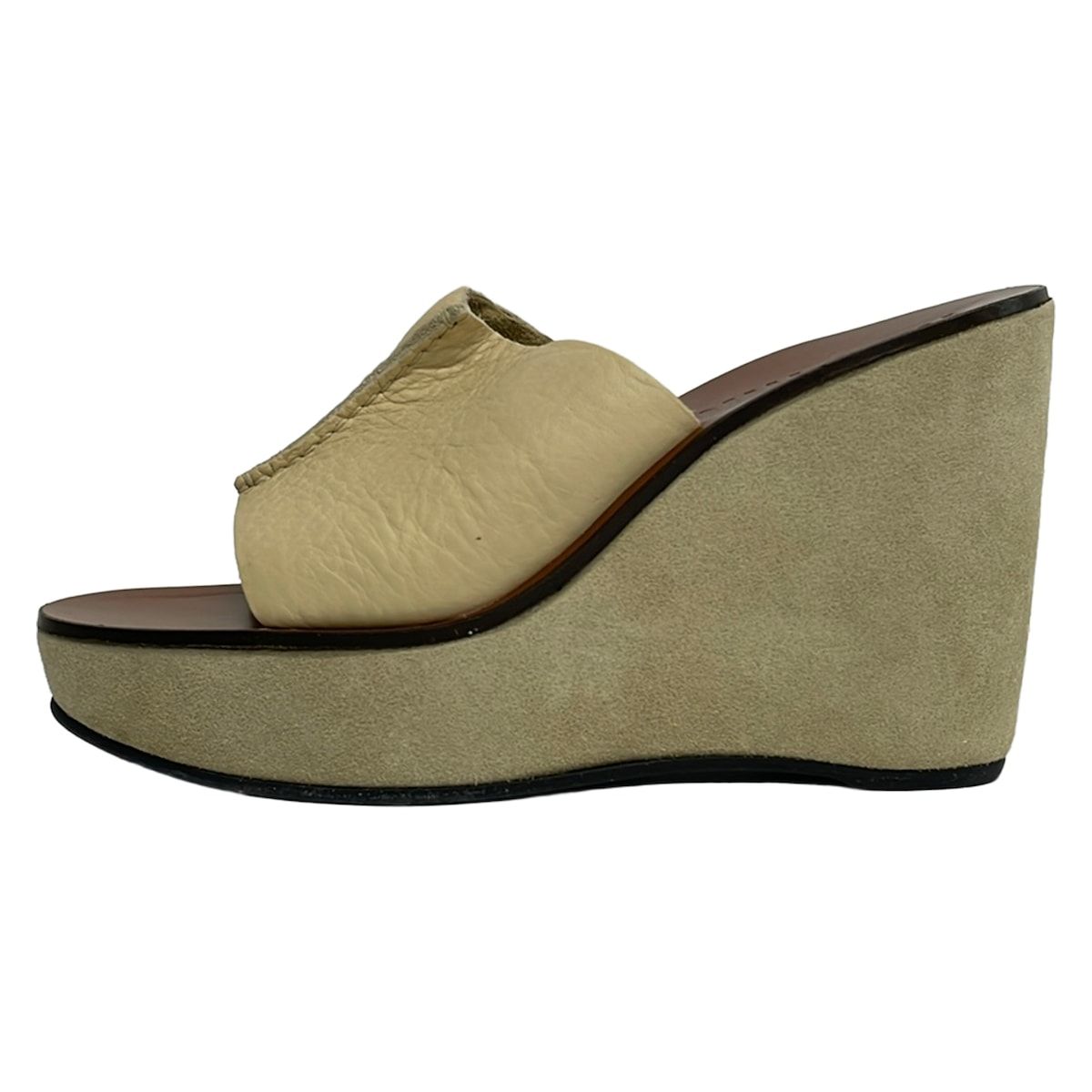 Miu Miu Mules Beige Wedge Sole Leather