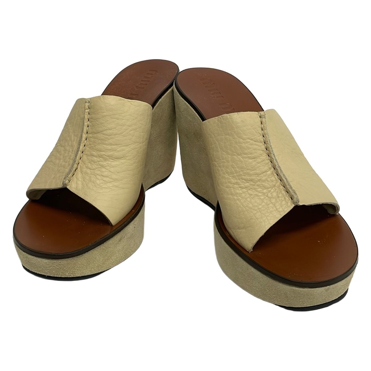 Miu Miu Mules Beige Wedge Sole Leather — view 2