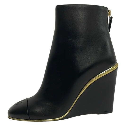 Chanel Short Boots Black Wedge Sole Lambskin