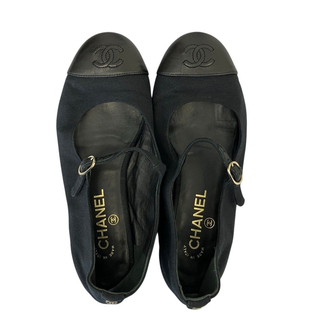 Chanel Leather Canvas CC Logo Mary Jane Flat Pumps Black Spring Summer Fall — view 4