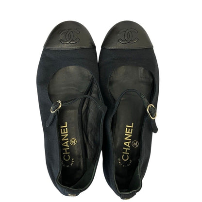 Chanel Leather Canvas CC Logo Mary Jane Flat Pumps Black Spring Summer Fall — view 4