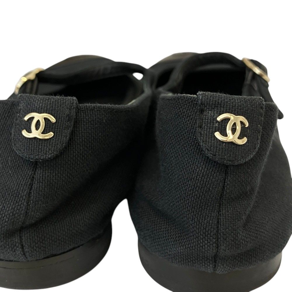 Chanel Leather Canvas CC Logo Mary Jane Flat Pumps Black Spring Summer Fall — view 8