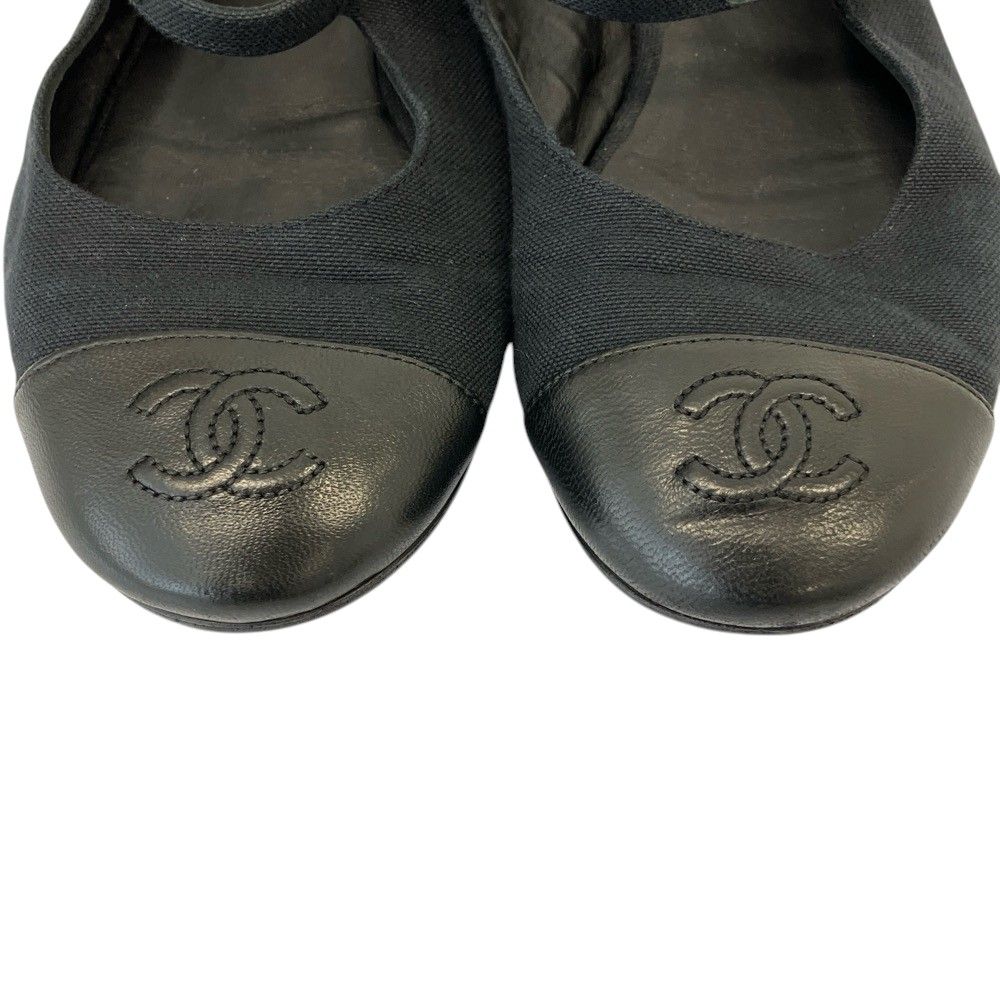 Chanel Leather Canvas CC Logo Mary Jane Flat Pumps Black Spring Summer Fall — view 6