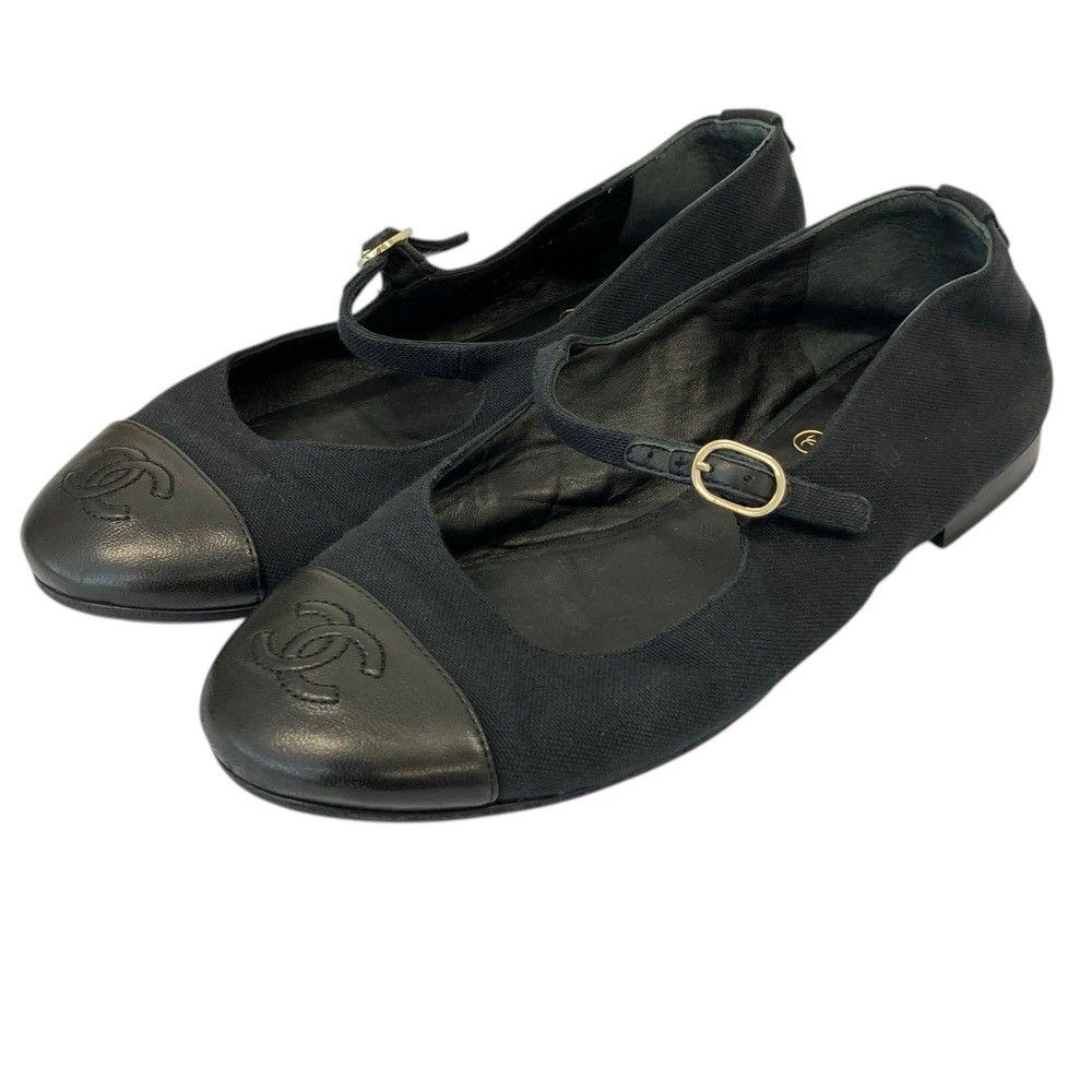 Chanel Leather Canvas CC Logo Mary Jane Flat Pumps Black Spring Summer Fall