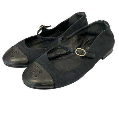 Chanel Leather Canvas CC Logo Mary Jane Flat Pumps Black Spring Summer Fall