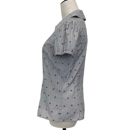 Chanel 24P Bijou CC Logo Button Stripe Blouse Navy White Spring Summer 38 — view 2