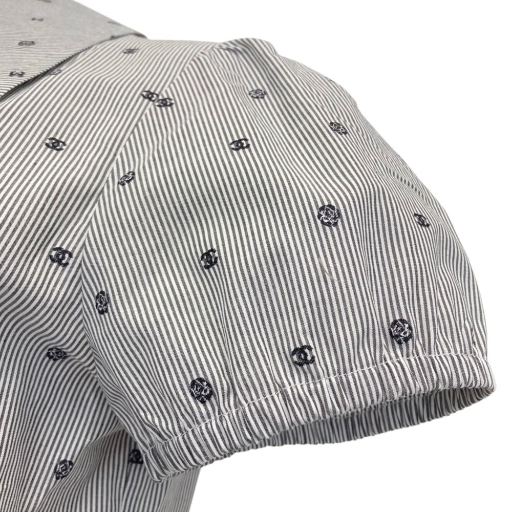 Chanel 24P Bijou CC Logo Button Stripe Blouse Navy White Spring Summer 38 — view 5
