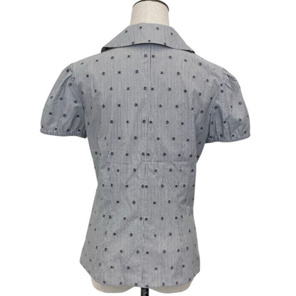 Chanel 24P Bijou CC Logo Button Stripe Blouse Navy White Spring Summer 38 — view 3