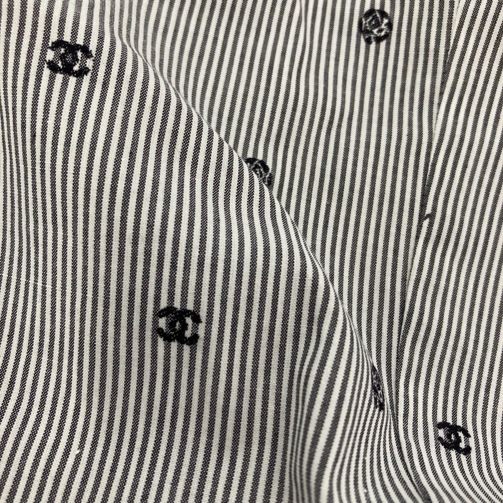 Chanel 24P Bijou CC Logo Button Stripe Blouse Navy White Spring Summer 38 — view 8