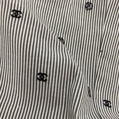 Chanel 24P Bijou CC Logo Button Stripe Blouse Navy White Spring Summer 38 — view 8