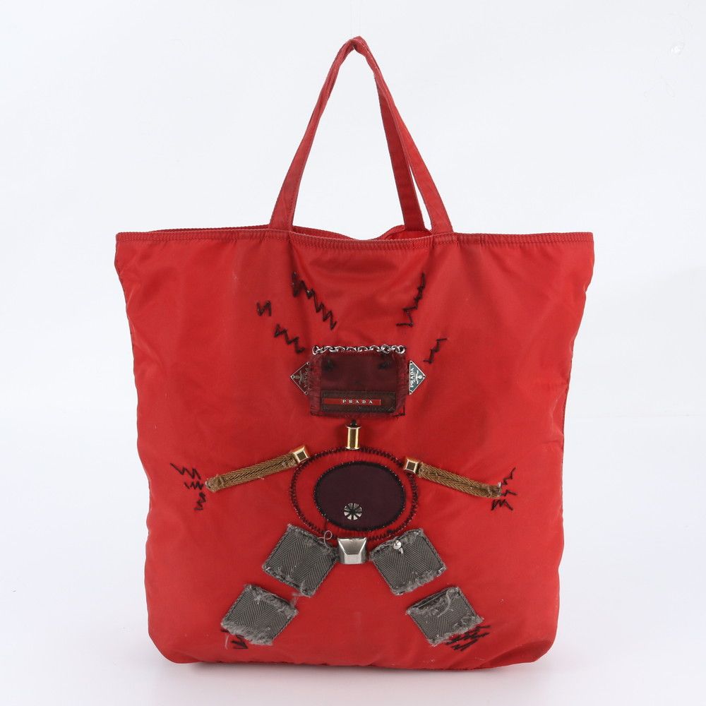 Prada Tessuto Nylon Triangle Logo Robot Tote Bag Shoulder